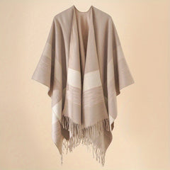 Striped Warm Shawl Casual Sunscreen Tassel Shawl Cardigan Wrap