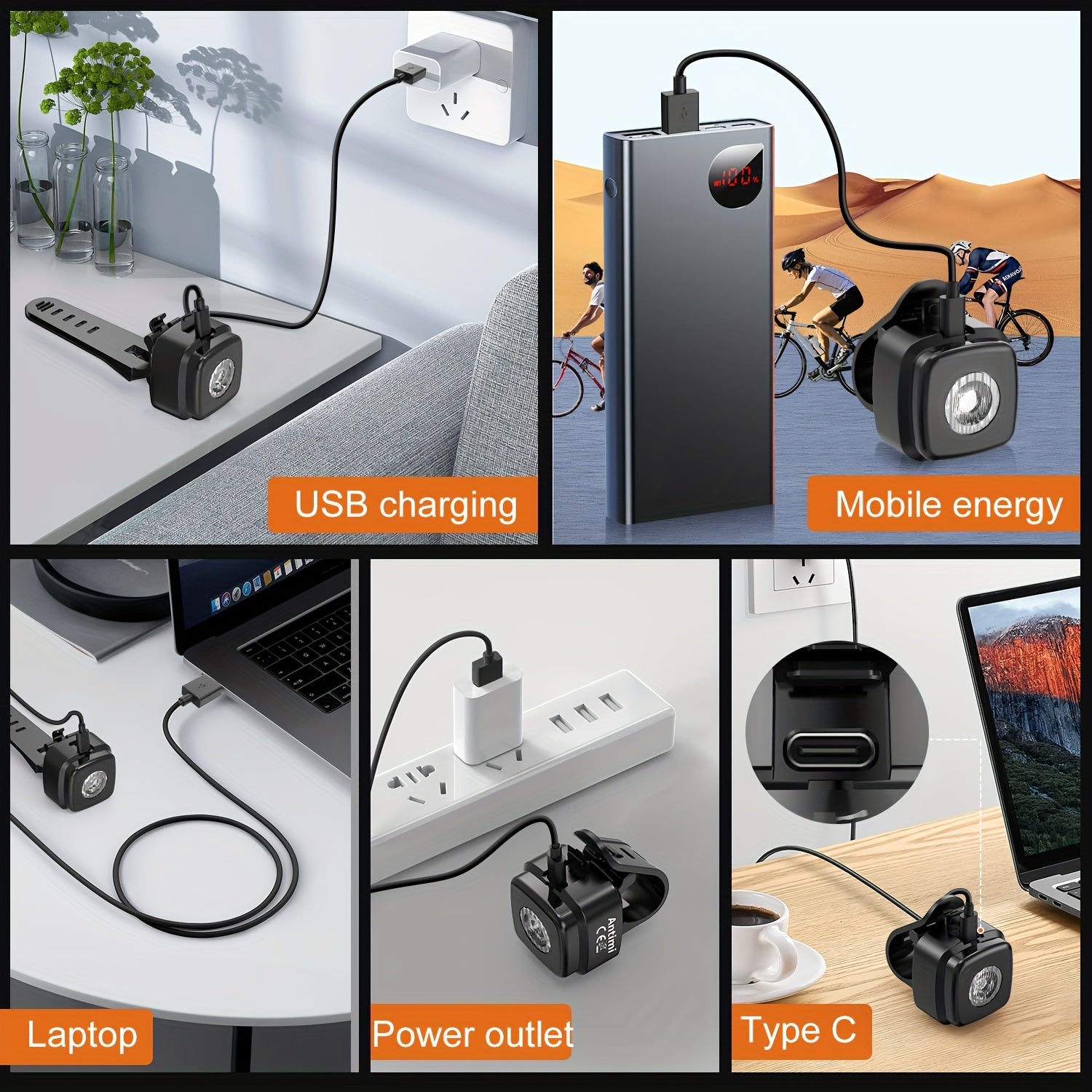 USB Rechargeable LED Bicycle Light Front Headlight for Safe Cycling