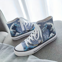 Canvas High Top Printed Lace Up Walking Shoes
