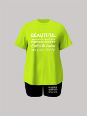 Slogan Print Tee & Shorts Set