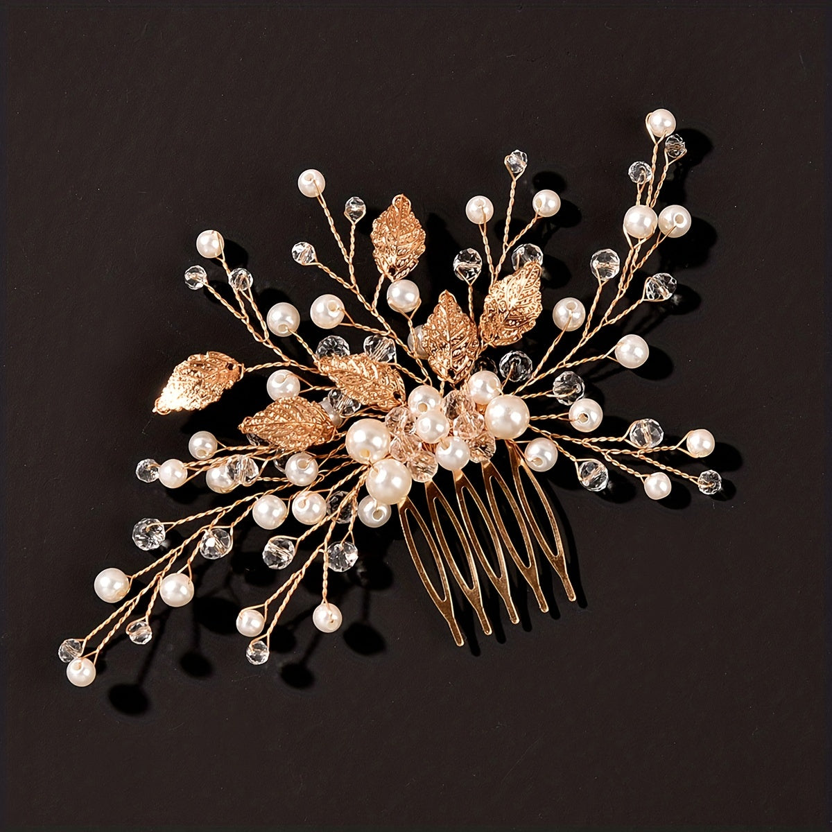 Bridal Wedding Pearl Crystal Hair Comb Silvery Leaf Shape