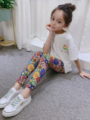 Girls' Floral Print Leggings Pants - Thin & Breathable for Summer