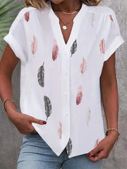 Women's Plus Feather Print Button Up Top