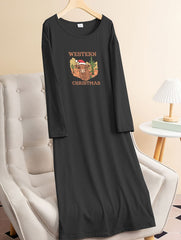 Western Style Lounge Dress Women's Plus Christmas Hat Tee Sleep Dress