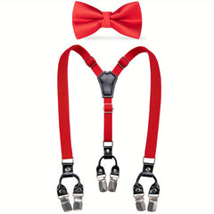 Kids Suspenders Bow Tie Set Y Back Adjustable with 3 Clips