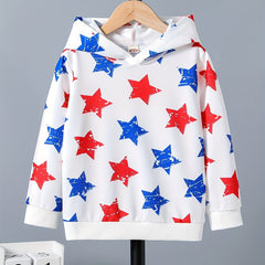Independence Star Print Boys Casual Pullover Hooded Sweatshirt