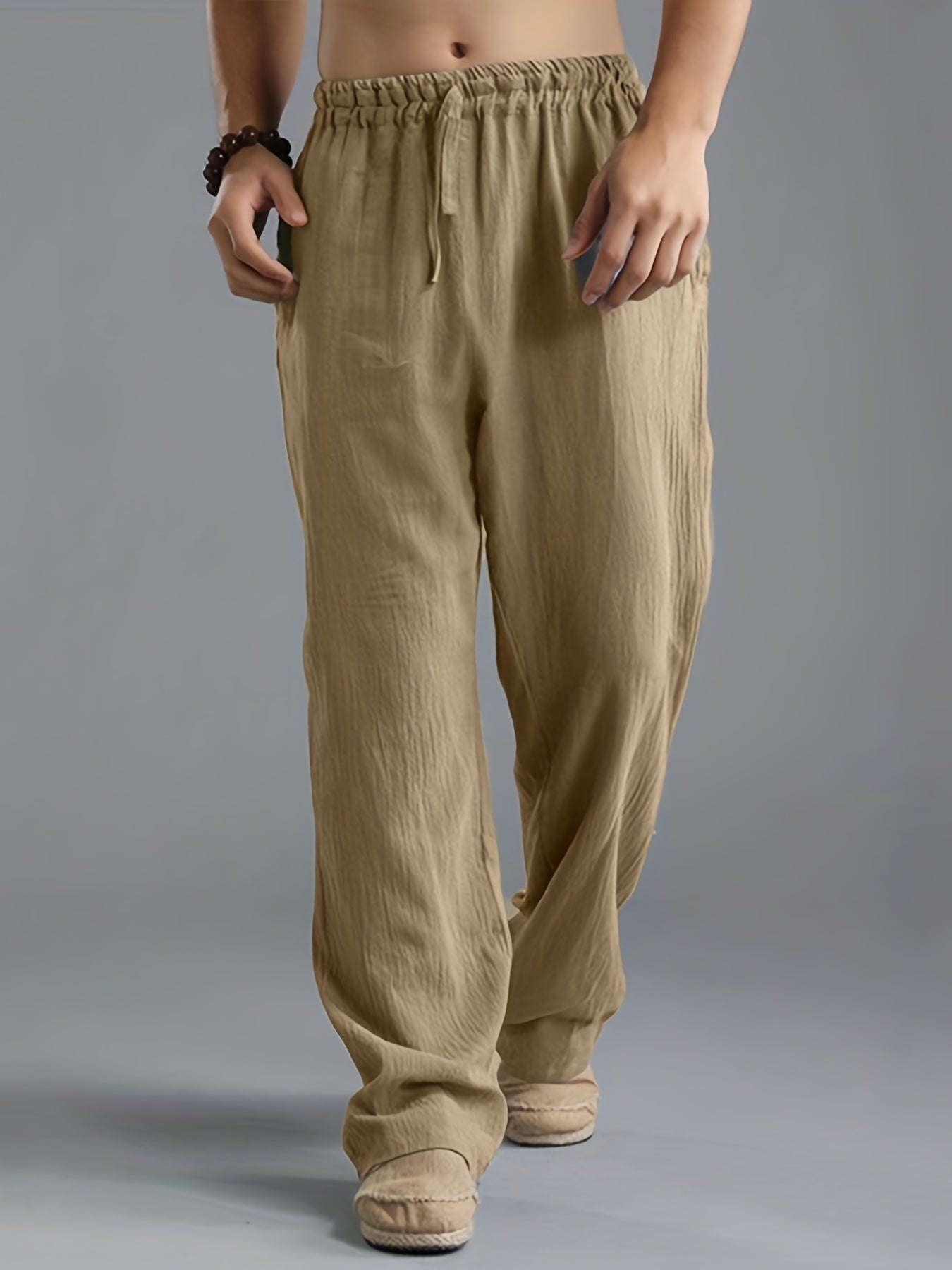 Loose Fit Linen Joggers Men's Casual Solid Sweatpants