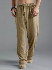 Loose Fit Linen Joggers Men's Casual Solid Sweatpants