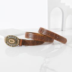 Vintage Western Style PU Leather Waist Belt for Women Girls