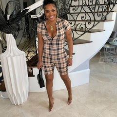 Geometric Pattern Vintage Short Sleeve Jumpsuit