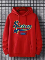 Men's Sixteen Print Hoodie Casual Breathable Drawstring Hooded Sweatshirt