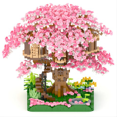Pink Cherry Tree House Mini Building Blocks Halloween Christmas Gift