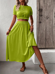 Casual Two Piece Set Short Sleeve Cropped Tops & Maxi Skirts Outfits