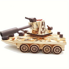 Wooden Mold Musical Toy Camouflage Armored Car Wood Simulation Military Toy