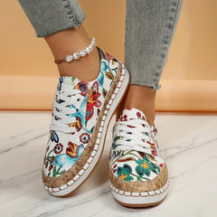 Floral Print Slip On Sneakers for Women Zipper Detail Outdoor Shoes