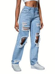 Distressed Boyfriend Style Wide Legs Women's Jeans