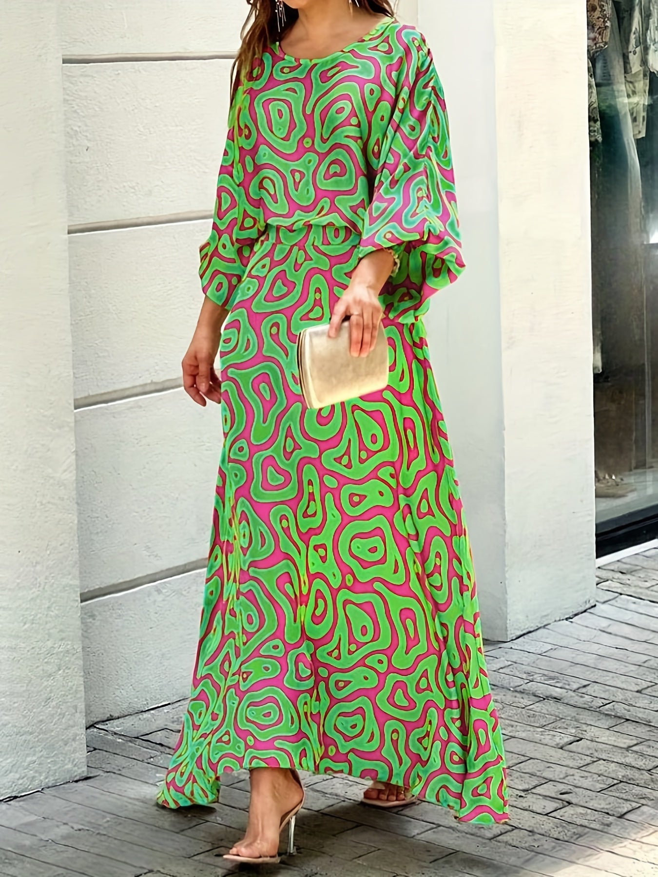 Geometric Print 2pc Skirt Set Maxi Skirt & Top Spring Fall Women's Clothing