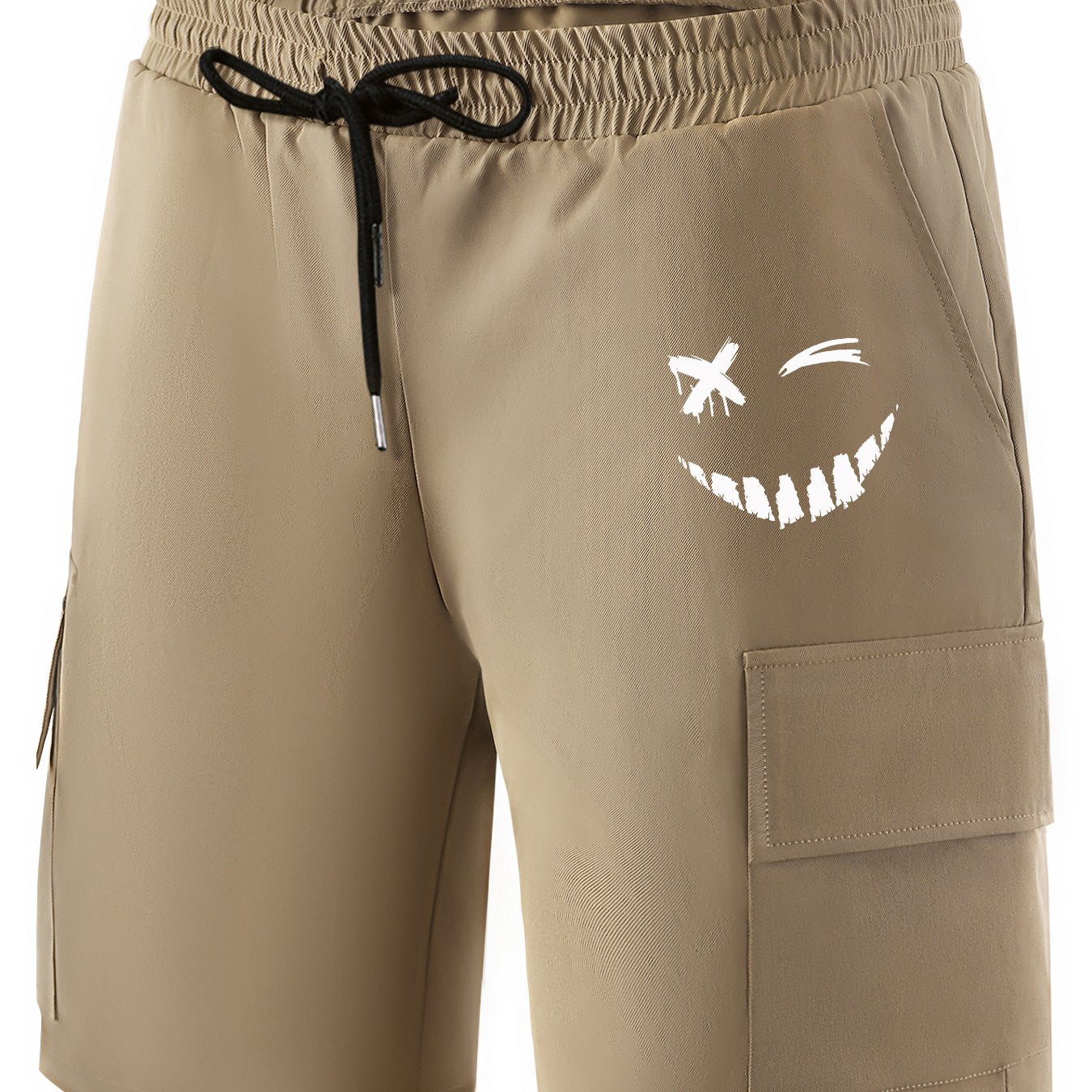 Grimace Floral Heart Pattern Cargo Shorts Men's Casual Pocket Waist Drawstring