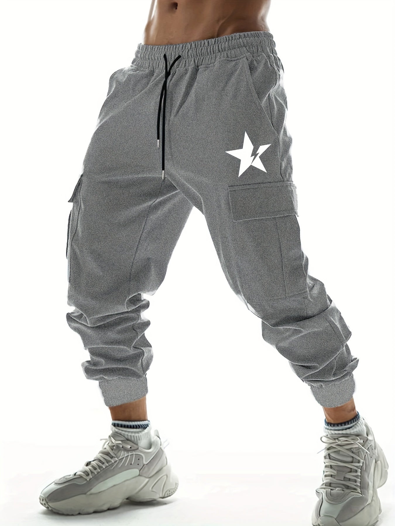 Lightning Star Pattern Joggers Men's Cargo Pants with Pockets
