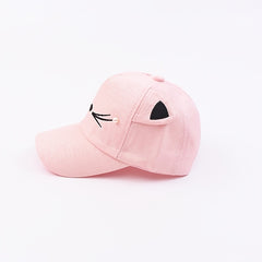 Girls Cat Embroidery Baseball Cap with Pearls Sun Protection Sunshade Hat