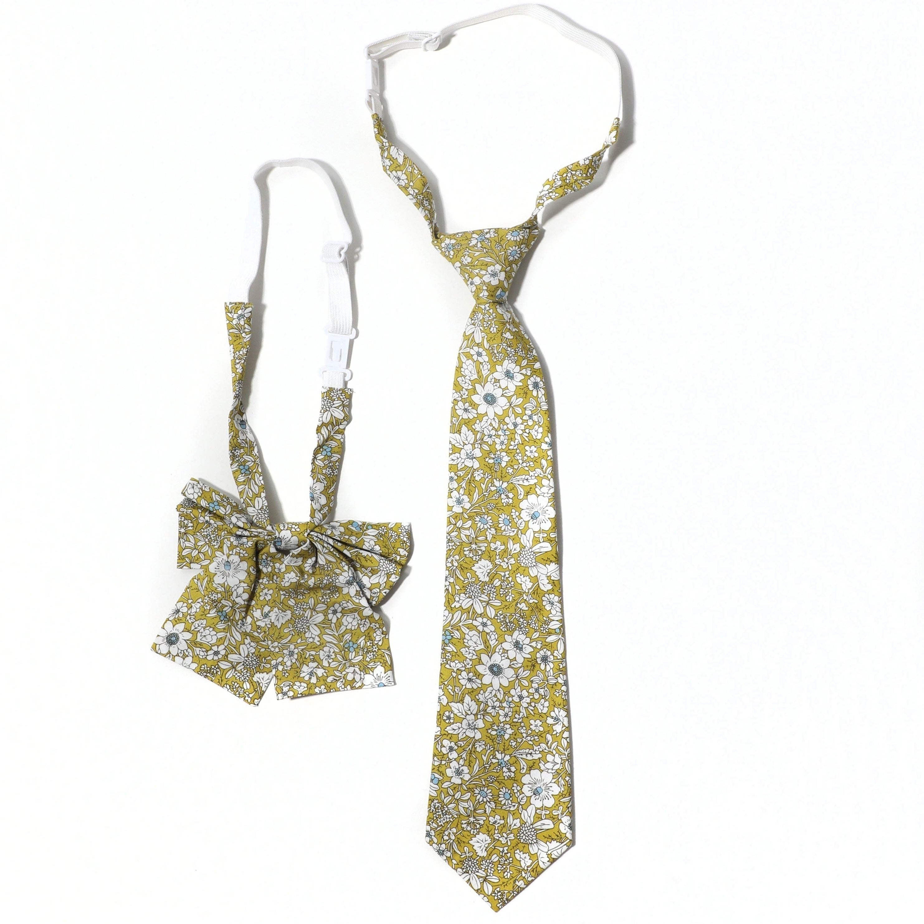 2pcs Floral Yellow Bow Tie Set College Style Adjustable Neckties