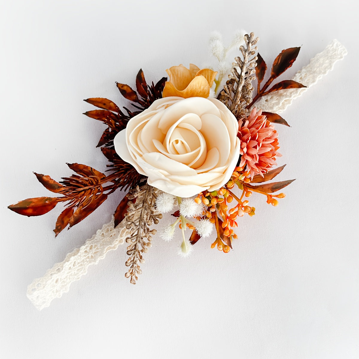 Romantic Orange Faux Flower Wrist Corsage Set