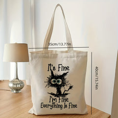 Cat Print Tote Bag Lightweight Canvas Shoulder Bag