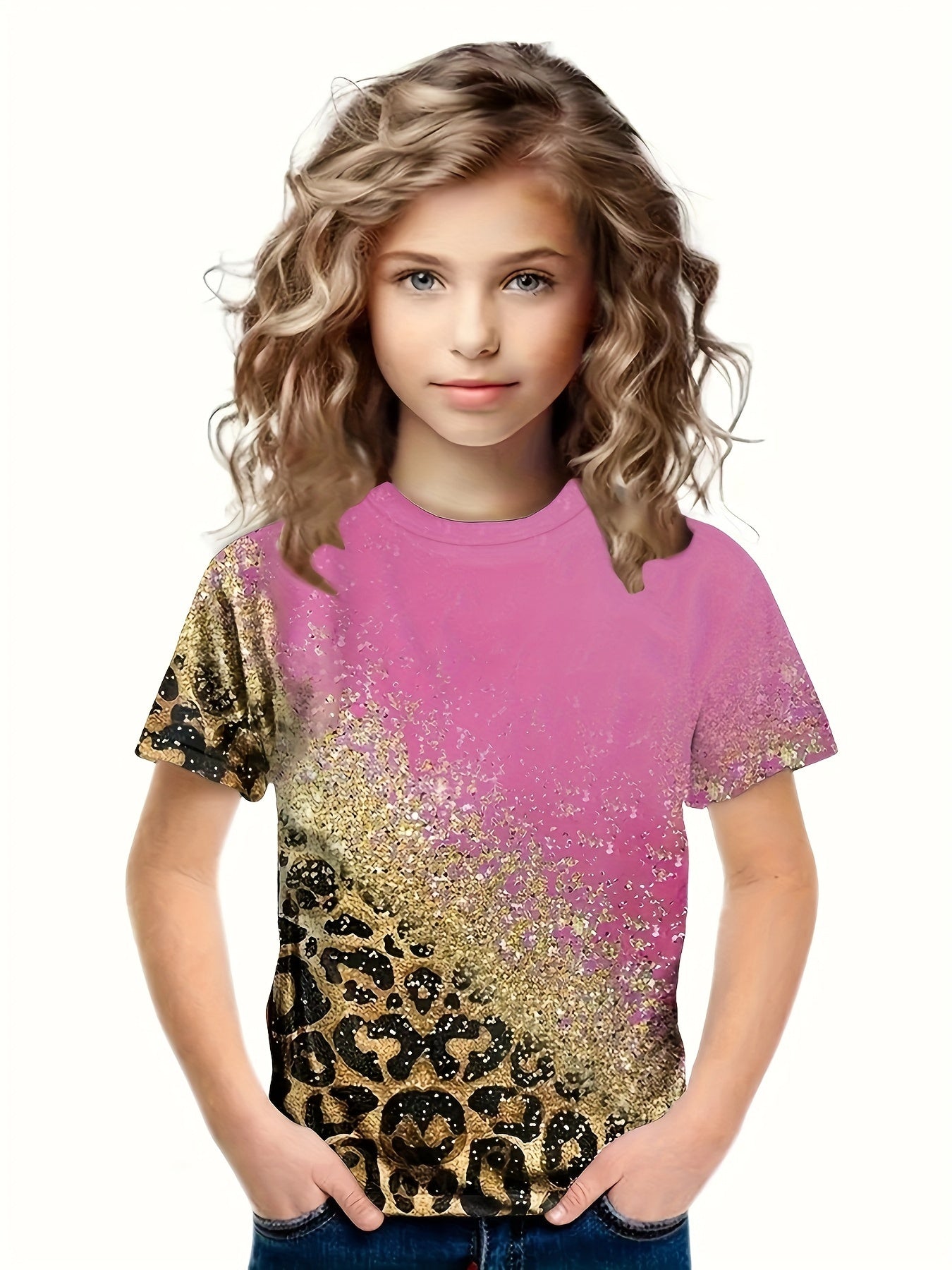 Leopard Print Short Sleeve T-shirt for Girls - Summer Gift