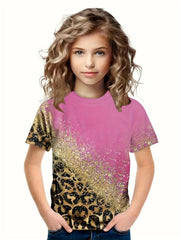 Leopard Print Short Sleeve T-shirt for Girls - Summer Gift