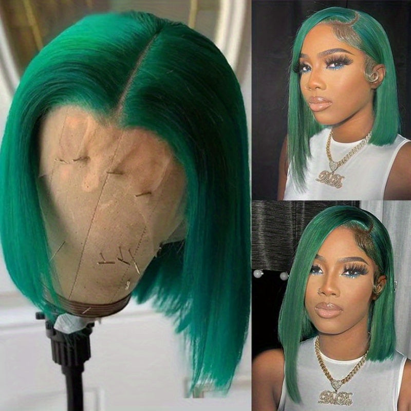 Green Short Bob Wig 13x4 Lace Front Human Hair Transparent Lace Brazilian Women