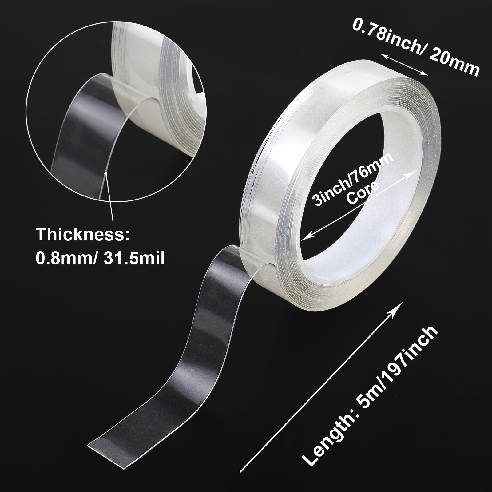 BOMEI PACK Double Sided Adhesive Tape Waterproof Reusable Wall Stickers 20mm