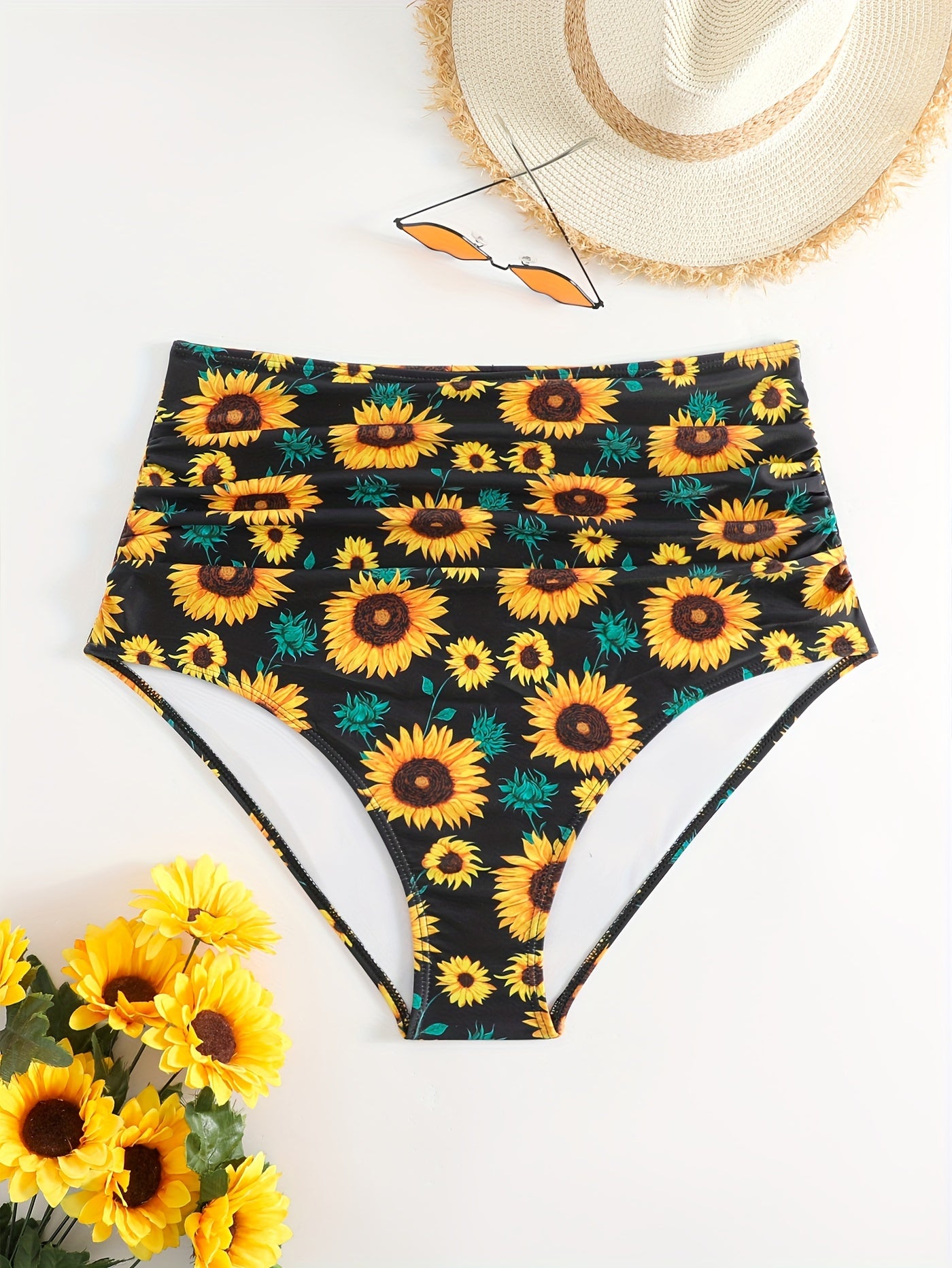 Sunflower Ruched High Waisted Bikini Bottoms