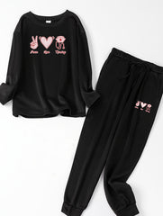 Heart Graphic Print Lounge Set Long Sleeve Top & Joggers Pajamas