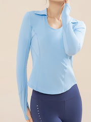Letter Pattern Yoga Top Thumb Holes Drying Workout Shirts