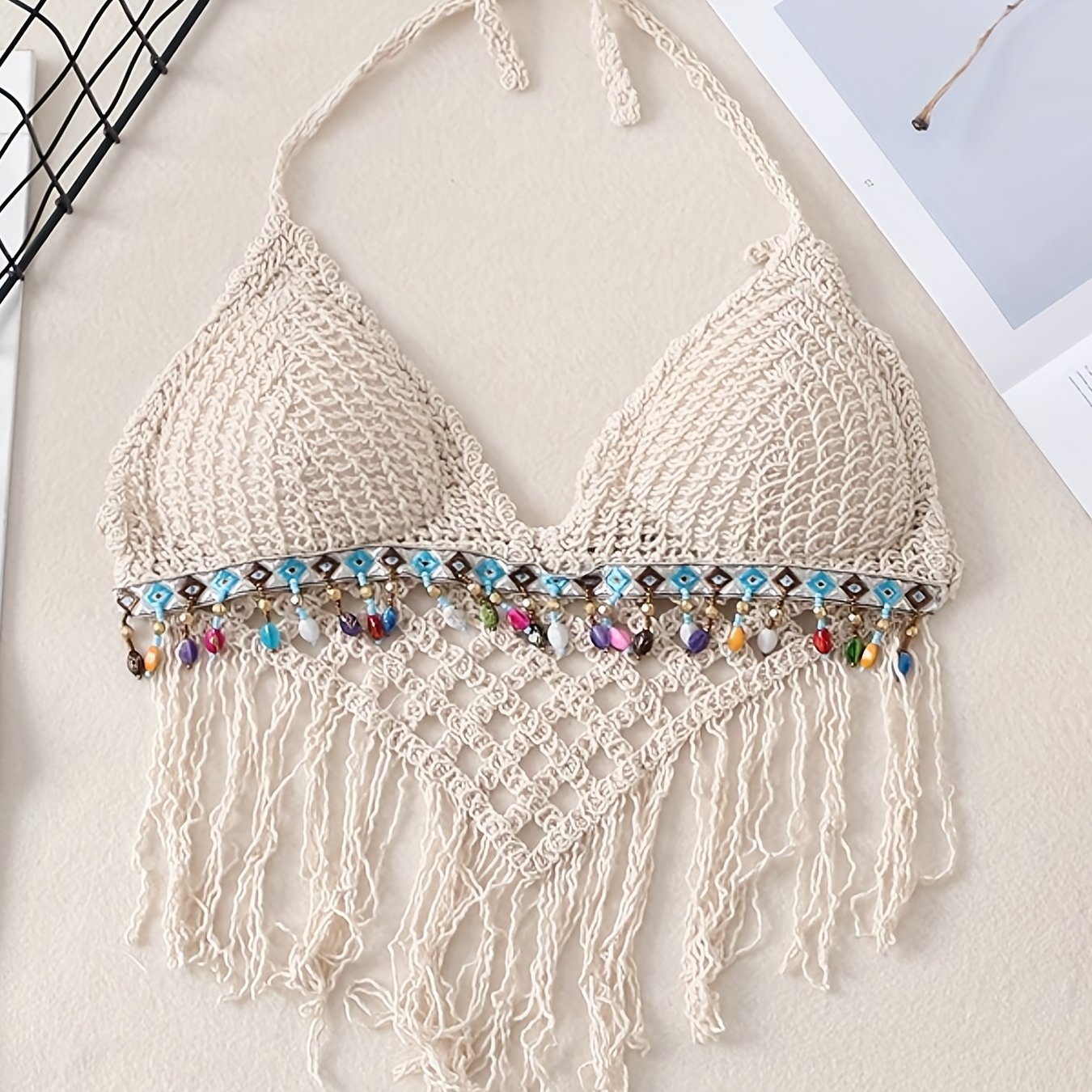 Solid Tassel Halter Top Sleeveless Crop Top Women's Clothing