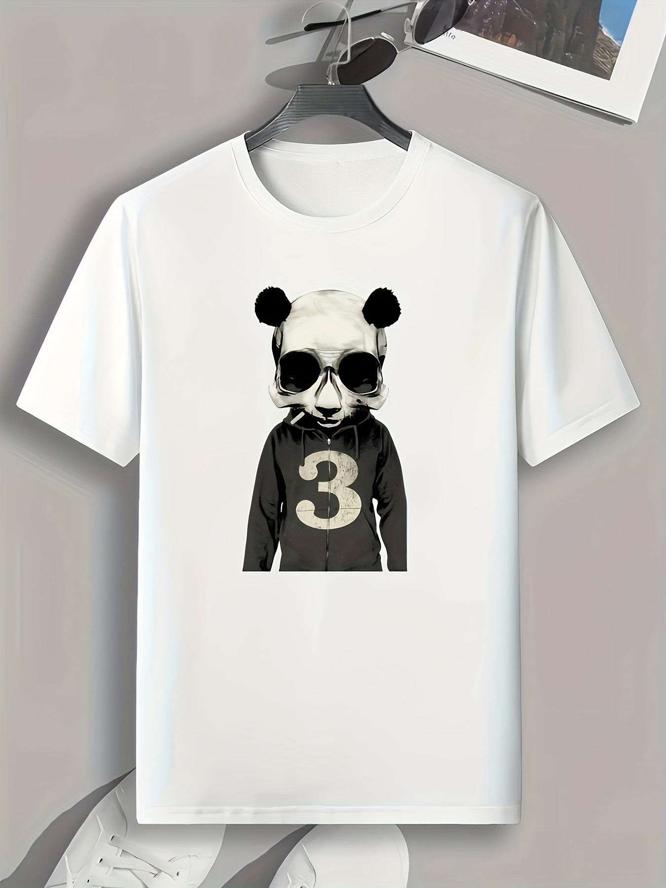 Panda Skull Print Men's Graphic T-shirt for Summer