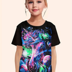 Tie Dye Horse Graphic Short Sleeve T shirt Girls Versatile Pullover Tops Summer