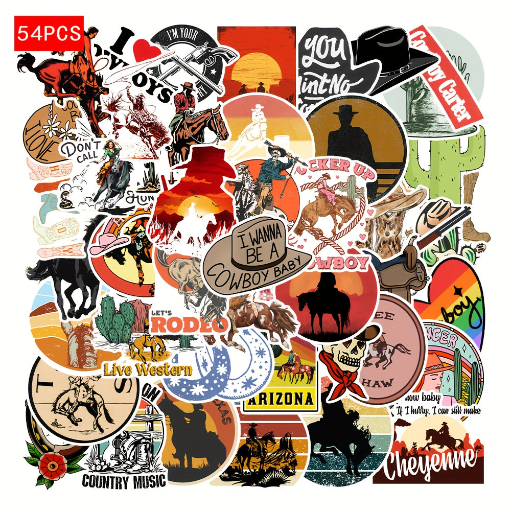 54pcs Western Cowboy & Music Vinyl Stickers for Laptop Water Bottle Helmet