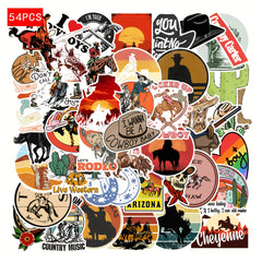 54pcs Western Cowboy & Music Vinyl Stickers for Laptop Water Bottle Helmet
