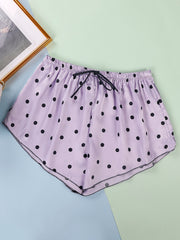Polka Dot Satin Lace Up Shorts Women's Sleepwear