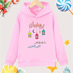 Stars Moon Lantern Print Girls Hooded Sweatshirt for Autumn Winter