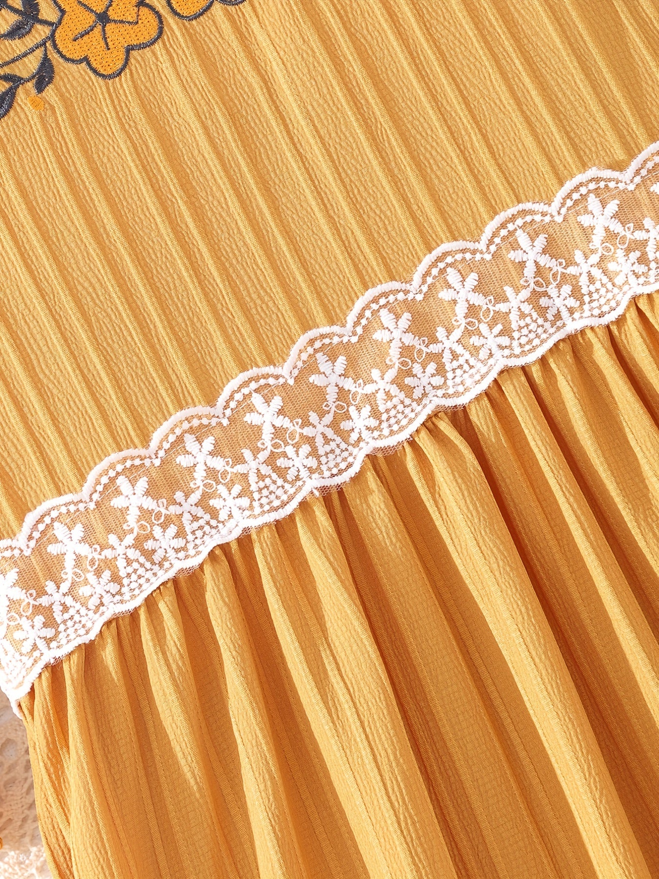 Girl's Floral Lace Ruffled Maxi Dress
