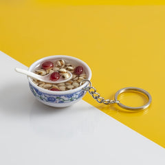 Porcelain Rice Bowl Keychain Food Toy Pendant Gift for Christmas Halloween