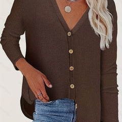 Casual Cardigan Women's Plus Solid Long Sleeve Button Front V Neck