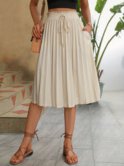 Solid Shirred Waist Pleated Skirt Casual Women's Clothing