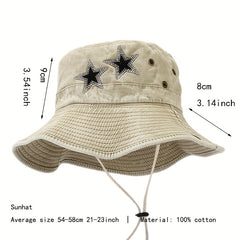 Cotton Washed Boonie Hat With Rhinestones Star Cowboy Cap