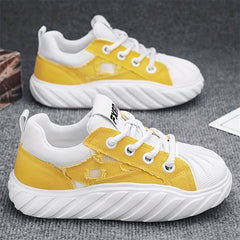 Men's Breathable Ripped Canvas Shoes Thick Bottom Walking Shoes