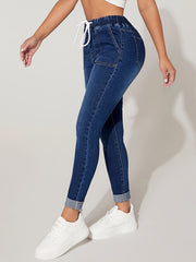 Solid Elastic High Rise Skinny Jeans