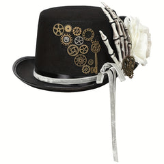 Gothic Steampunk Top Hat Skull Skeleton Claw Rose Halloween