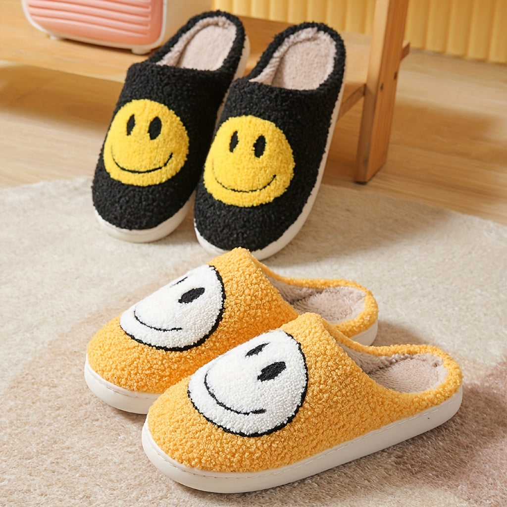 Plush Cozy House Slippers Anti skid Slip on Smile Shoes Indoor Men Winter